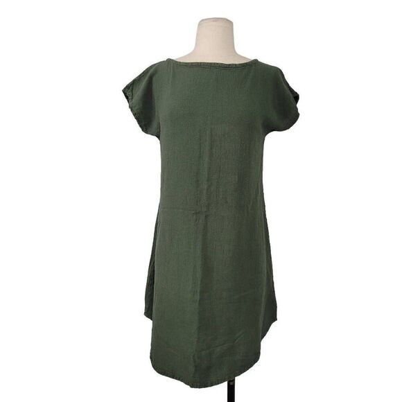 Oh My Gauze! Green Popover Gauzy Tunic Top‎ Mini Dress Sz 0/XS Short Sleeve Boho - Picture 1 of 8